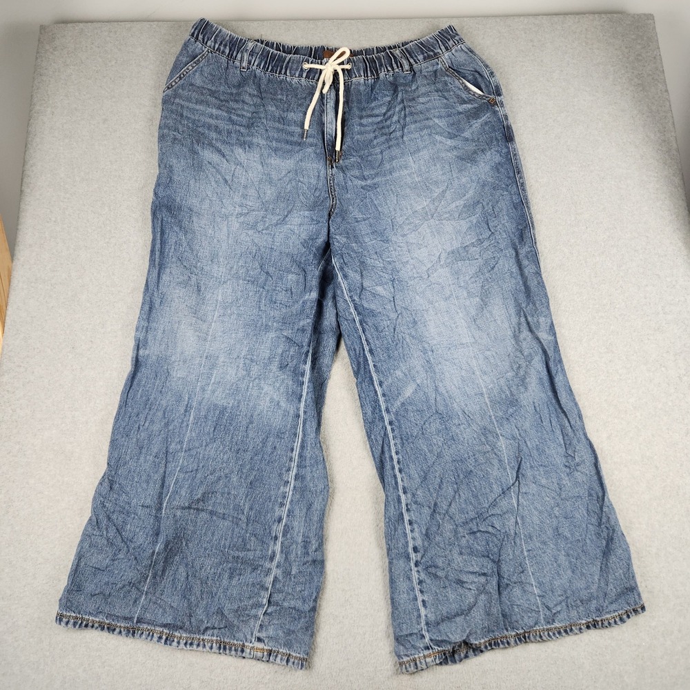 Judy Blue Jeans Womens 22W Blue Denim Medium Wash Wide Leg Drawstring Waist